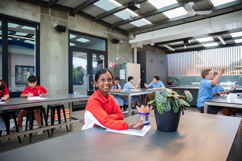 A student in the lunch room 